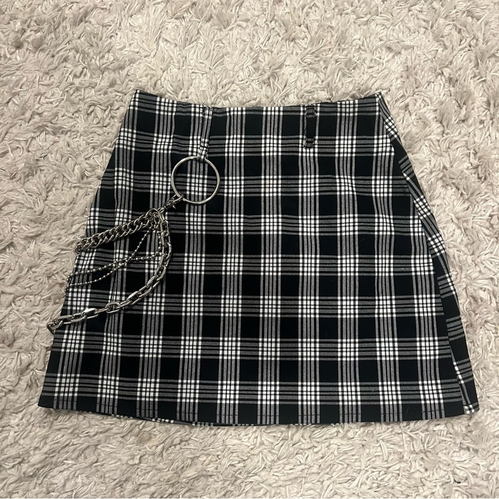 I.AM.GIA Plaid Black and White Skirt with Chain Detail